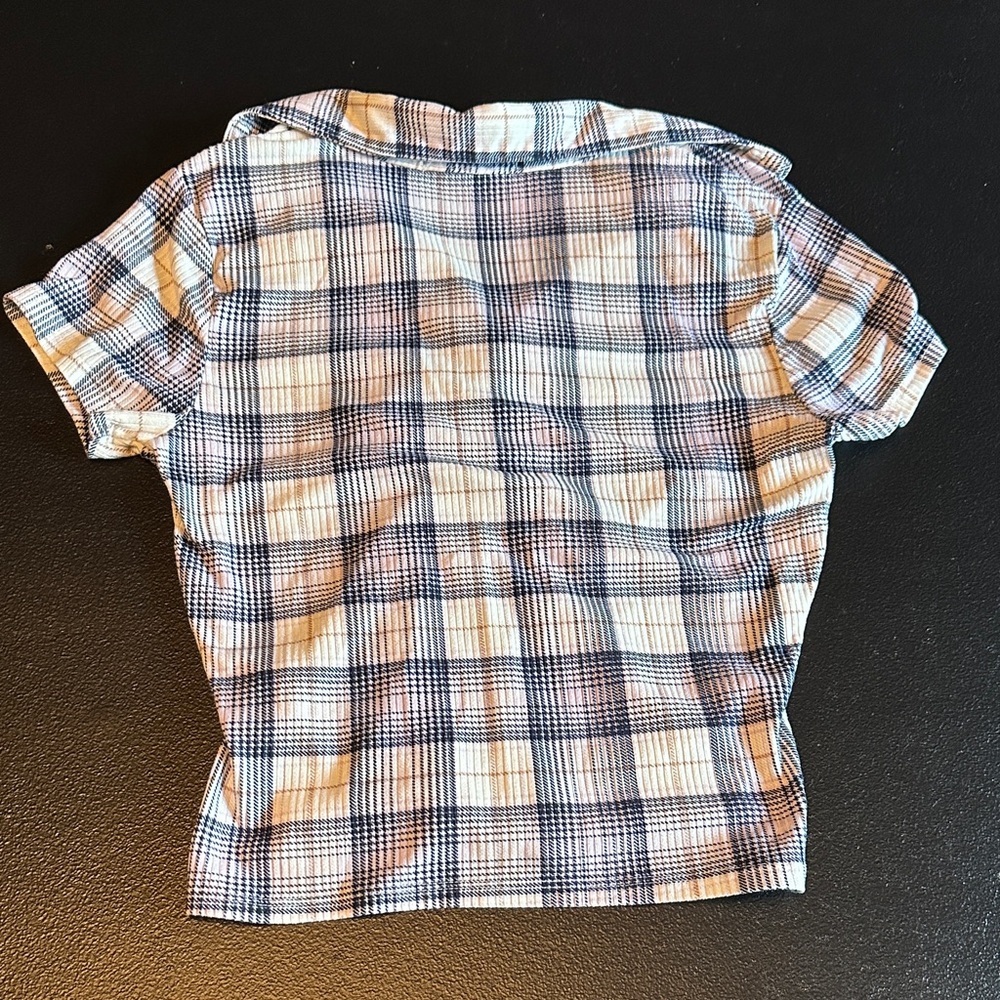 No Comment Blue and White Plaid Women/junior Button-Down Shirt - Picture 6 of 6